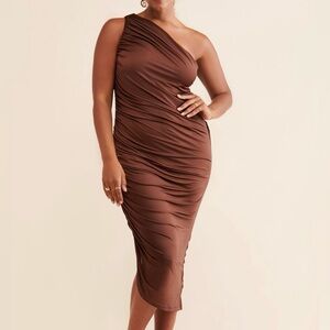 Elegant Brown One-Shoulder Dress